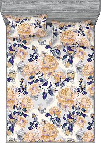 Miniatura 24 de Ambesonne Juego de sábanas bajeras tropicales y fundas de almohada, diseño abstracto de hojas de plátano de Monstera inspirado en olas retro