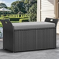 Vista 10 de YITAHOME 90 Gallon Outdoor Wicker Storage Bench w/Cushion, Large PE Rattan Deck Storage Box w/Handles & Hydraulics for Patio Furniture, Cushions