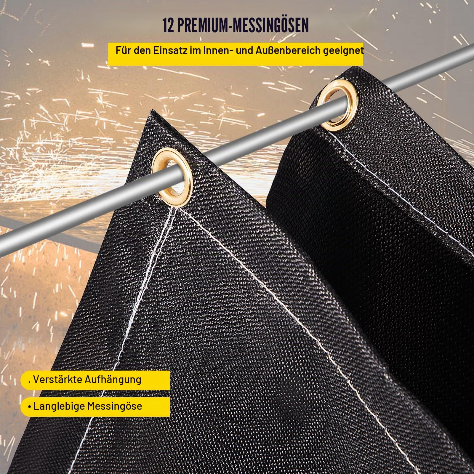 VEVOR Schweißschutzdecke, 2er-Pack Schweißdecken, 2,44 x 3,05 m Feuerlöschdecke, 1022 °F flammhemmende Decke, schwarze Feuernotfalldecken, feuerhemmende Glasfaserdecke mit 12 Messingösen