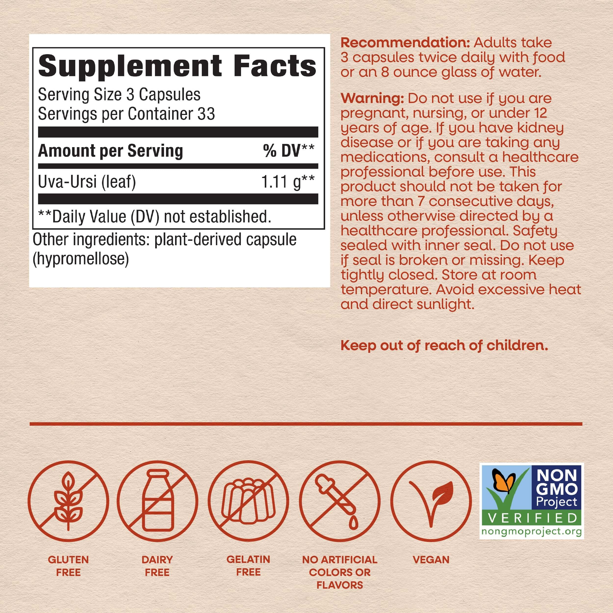 Nature's Way Uva Ursi, 1,440 mg per Serving, 100 Capsules (Packaging May Vary) — Amazon image 6