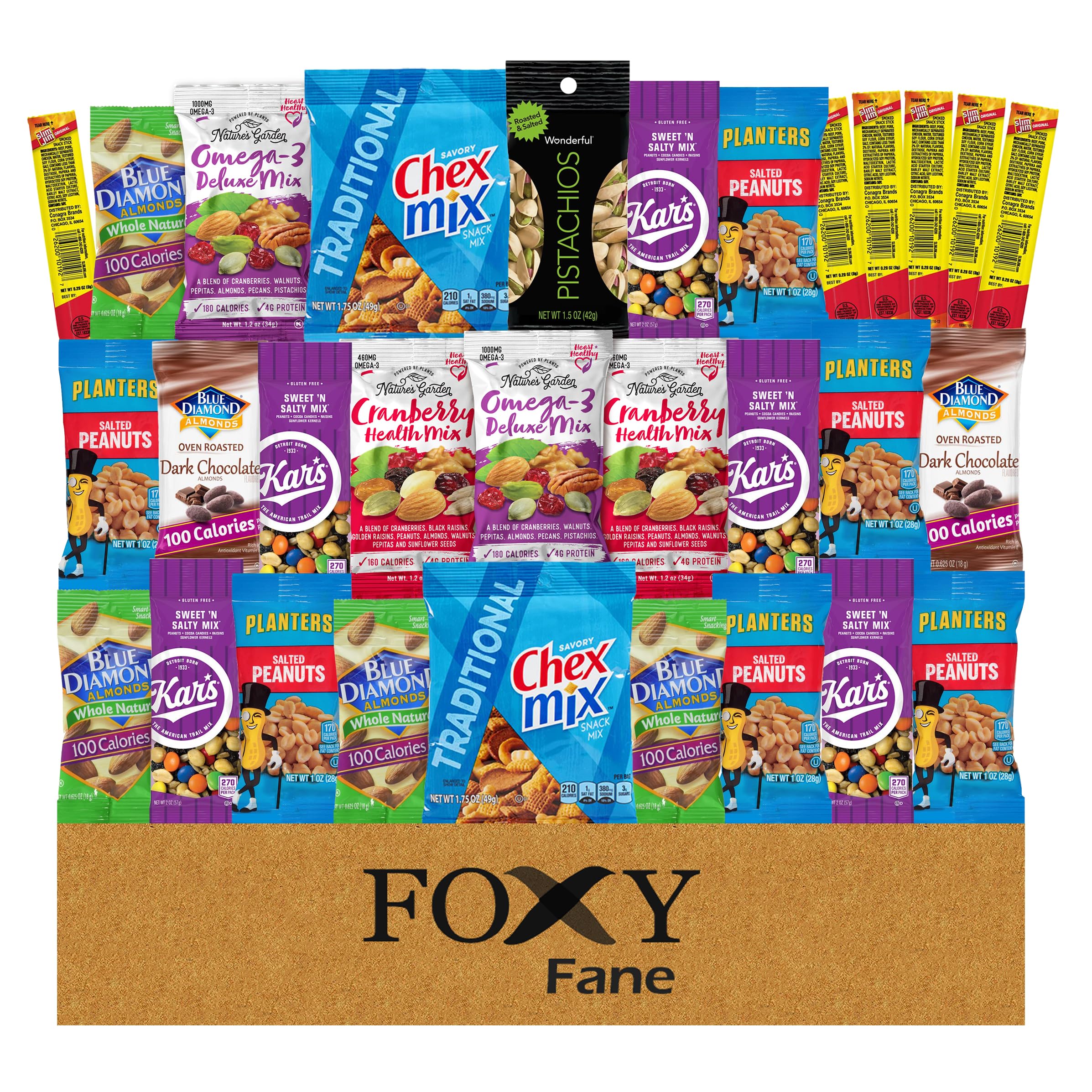 Foxy Fane 30 count Care Package - Premium Holiday, Christmas & New Year Gift Snack Box with Variety of Nuts, Jerky & Snacks - Low Carb, Healthy, High in Protein Treats (Variety Pack of 30 Snacks)