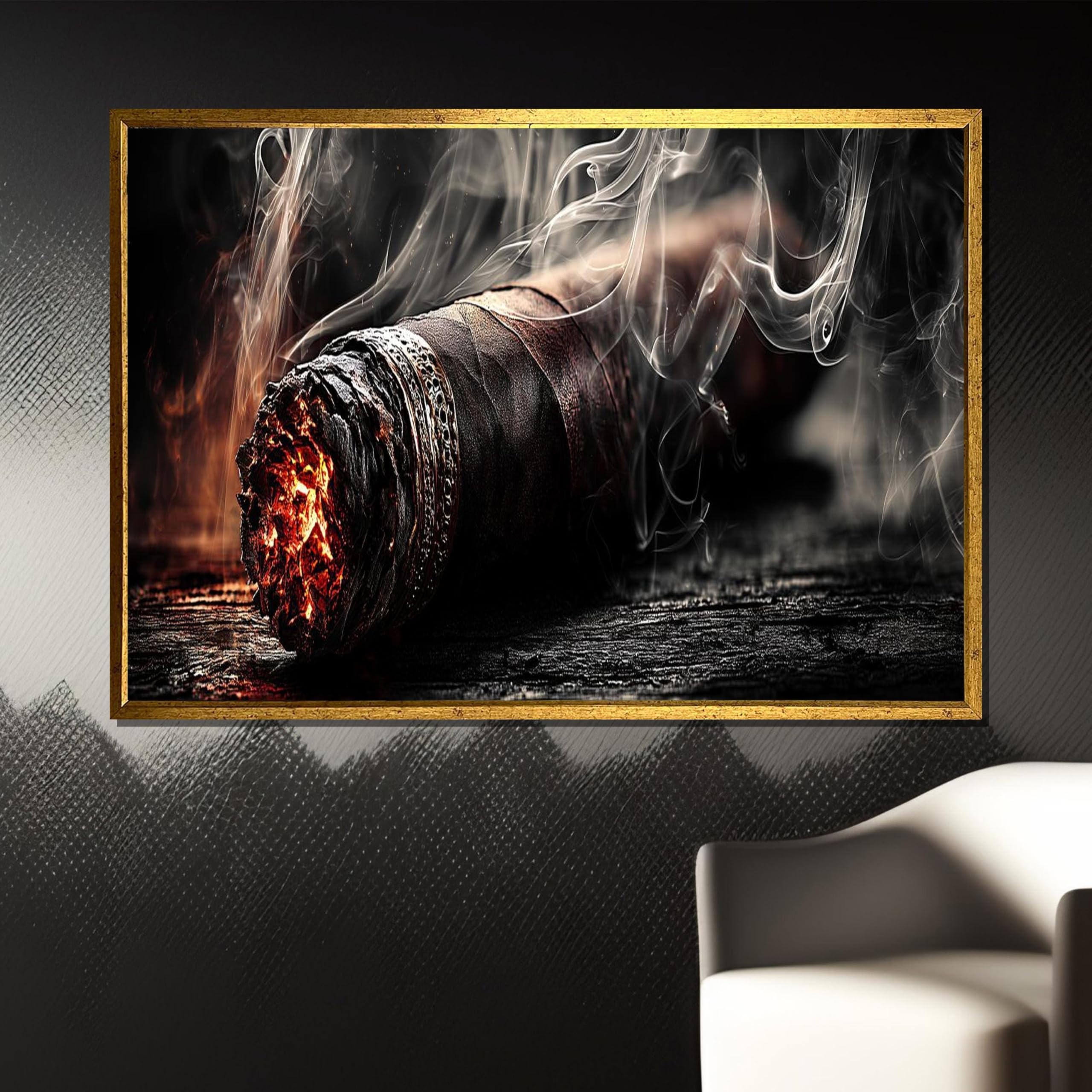 Peinture sur toile hyperréaliste de cigare et fumée, affiche décoration murale - 8