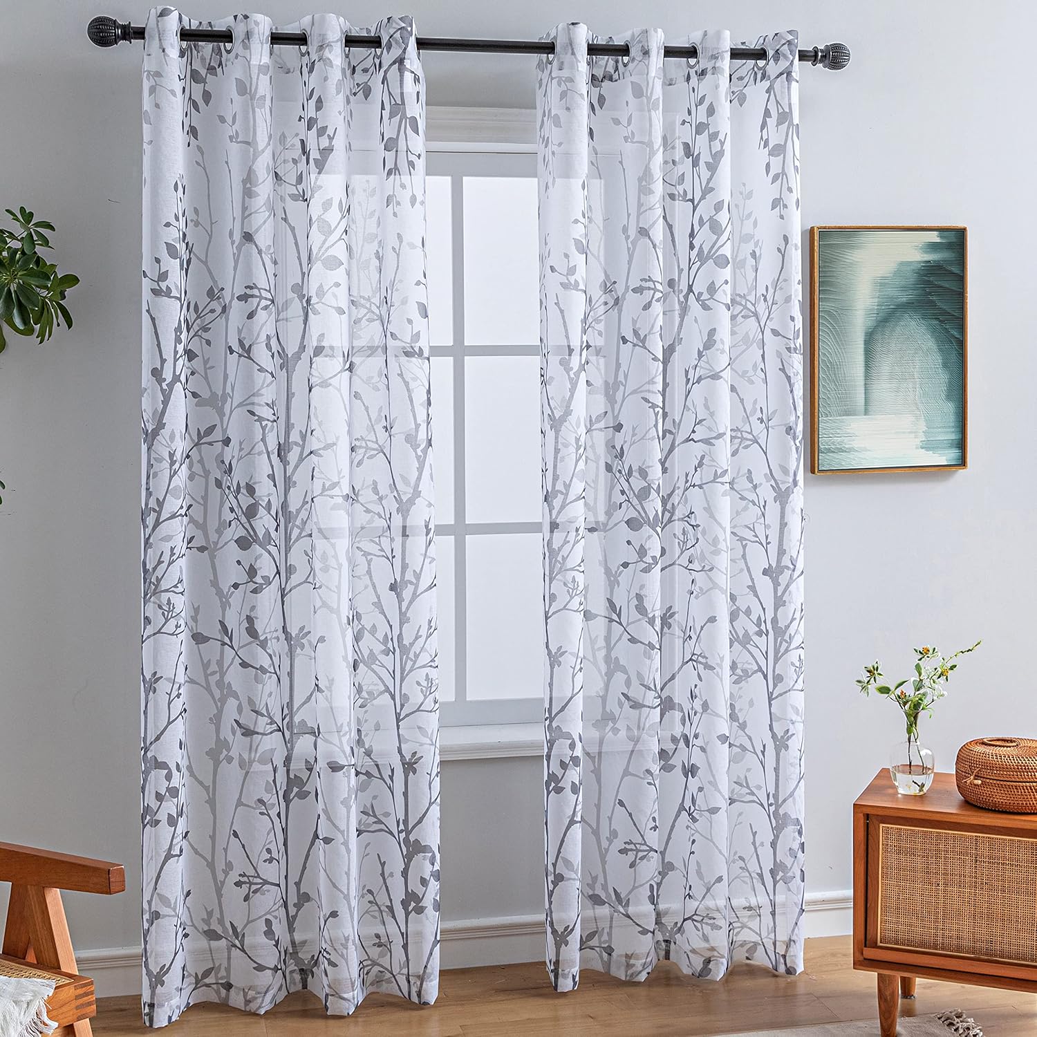 Luvyohmee White Grey Curtains 84 Inch Length 2 Panels Set