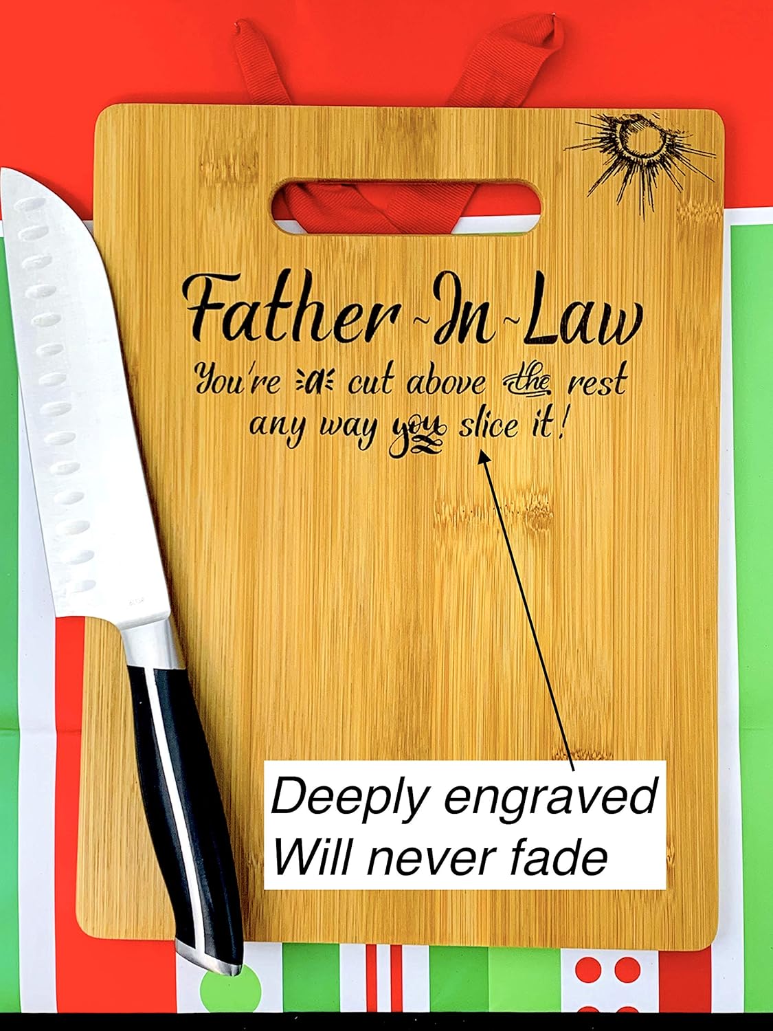 Gift for Father-in-Law Birthday, Christmas, father’s day Engraved Bamboo Cutting board 9” x 12”