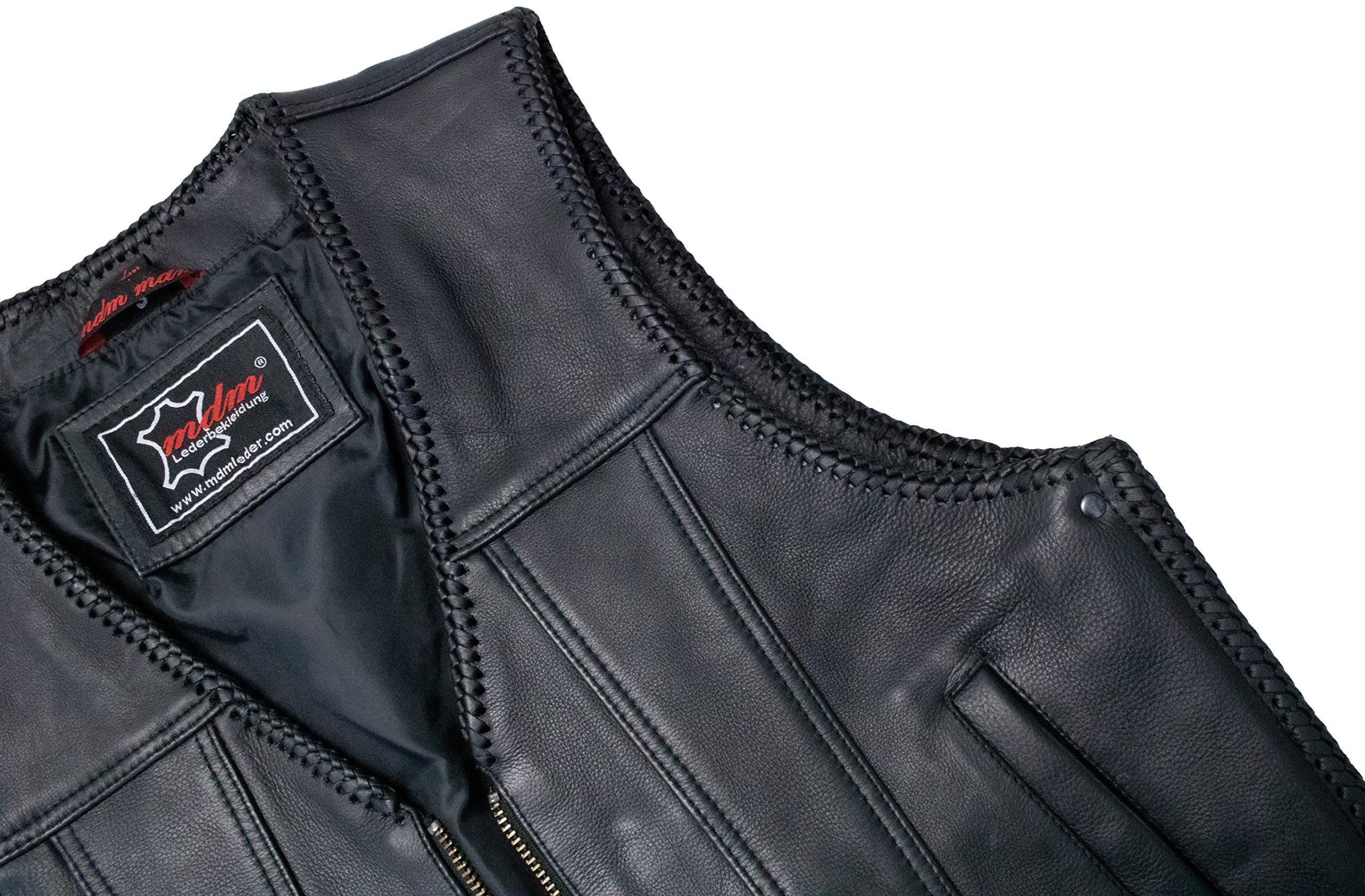MDM Gilet pelle uomo biker in vera pelle, gilet da moto senza maniche con cerniera, stile chopper classico, perfetto per patch, club biker e moto custom