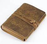 Leather Journal for women and men embossed 8 x 6 inch Handmade Lined craft paper mother earth notebook writing notepad book of shadows journal (Brown)