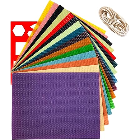15 Colors Sheets 10" X 8" Beeswax Candle Making Kit - Pure Handmade 100% Beeswax Honeycomb - Made in Europe - Cotton Wick 10 feet & Stencil - Create Your Own Beeswax Candles!