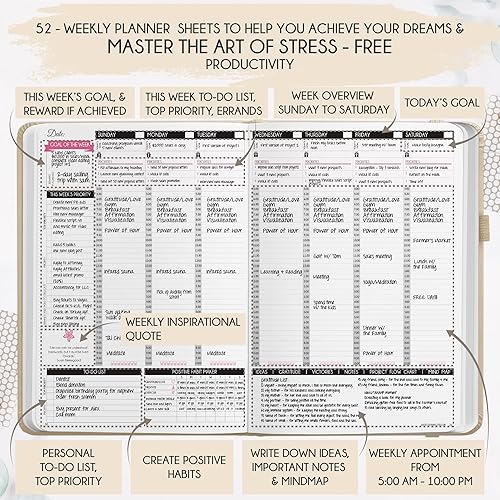Miniatura 3 de Law of Attraction - Agenda semanal y mensual 2024 de lujo, un viaje de 12 meses para aumentar la productividad y la felicidad - Organizador de vida,