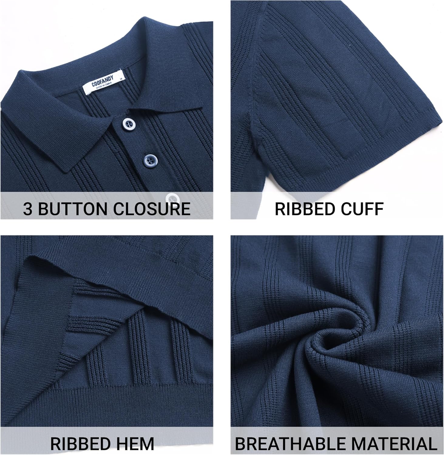 COOFANDY Mens Knit Polo Shirts Casual Short Sleeve Button Down Polo Shirt Classic Golf Shirts - Image 6