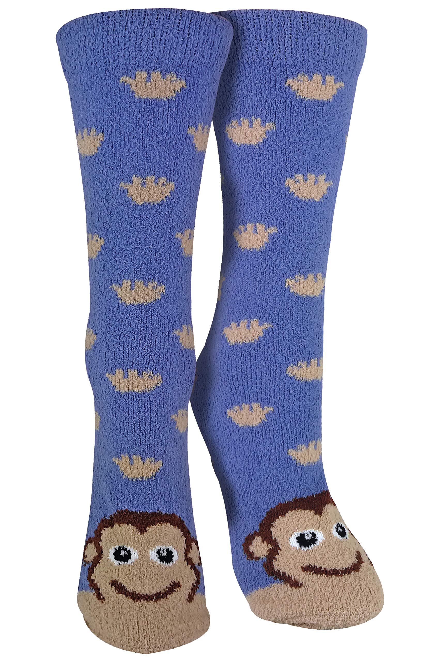 Sock Snob - Ladies/Womens Fluffy Non Slip Cute Novelty Slipper Socks with Animal Designs (4-7 UK, Monkey)