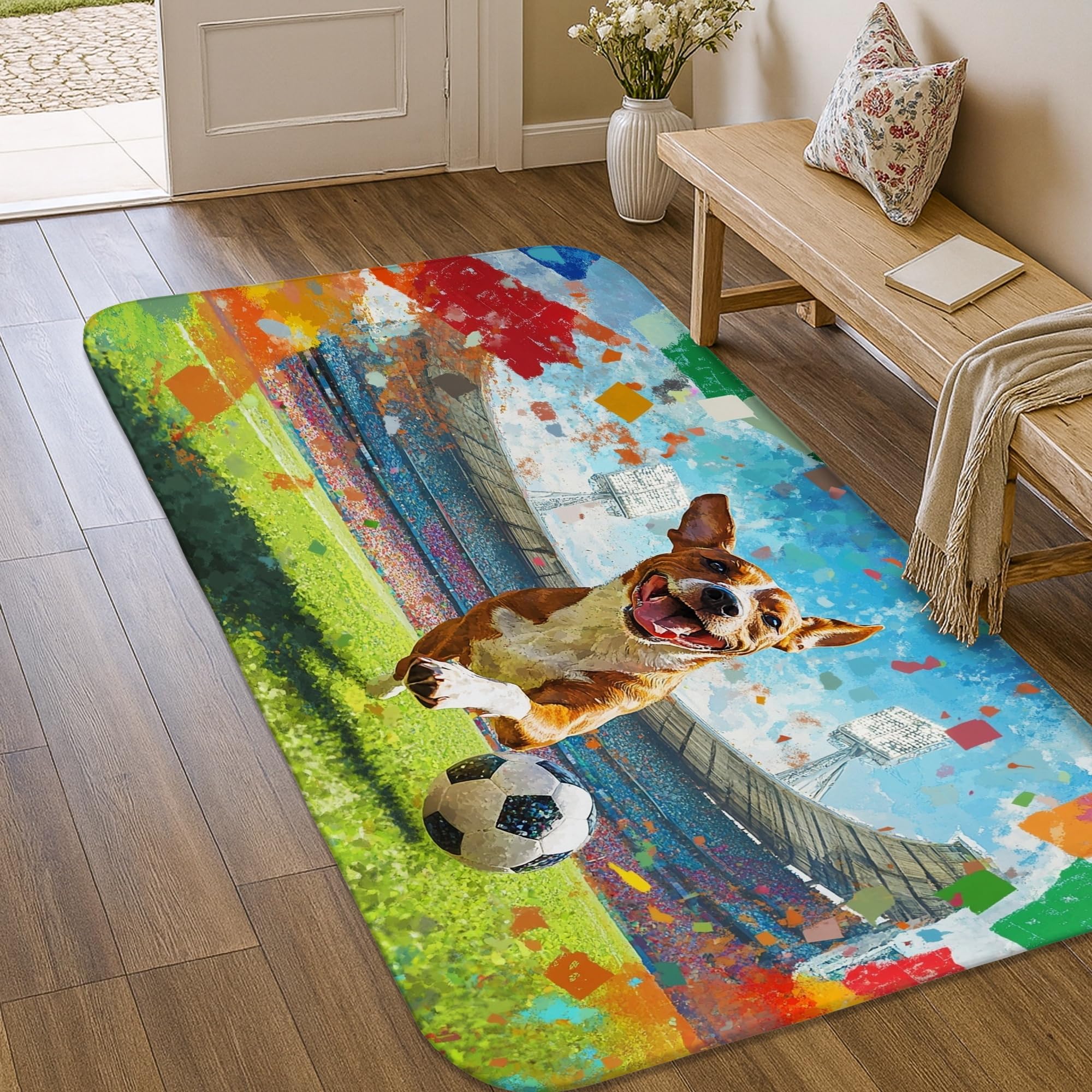 Tapis de sol pour chien résistant avec bordure pour buanderie et entrée