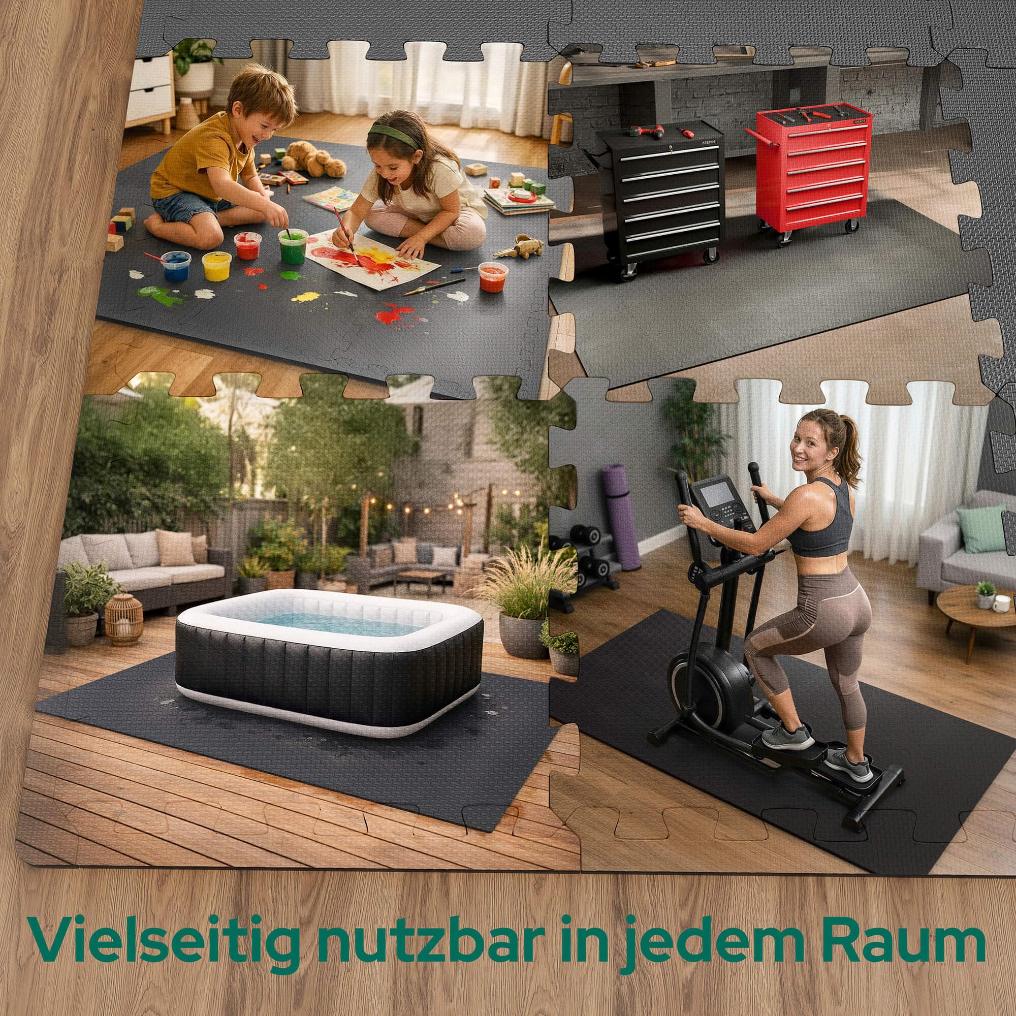 Arebos Eva Puzzlematte 54-teilig | Bodenschutzmatte ca. 5,9 m² inkl. Randstücke | Fitness, Pool & Spielmatte | Trainingsmatten Fitnessgeräte | Fitnessmatte 32,5 × 32,5 x 1 cm