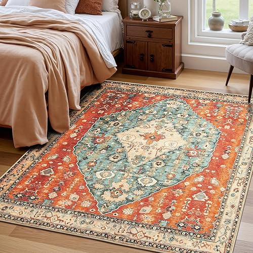 Miniatura 430 de Lahome Tapete tribal bohemio, pequeño, suave, antideslizante, lavable, de pelo corto, para piso en puerta, interior, entrada, baño, silla, Verde