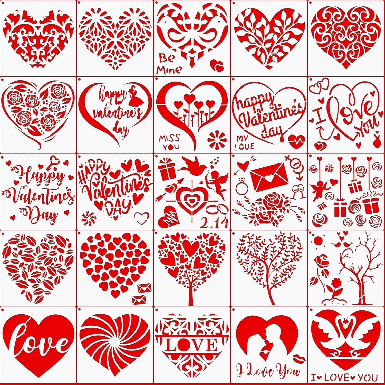 amazon com 25 pieces valentine s day stencils love tree heart leaf templates reusable mylar stencil template rose envelope stencils with metal open ring for diy painting on wood wall canvas home decor