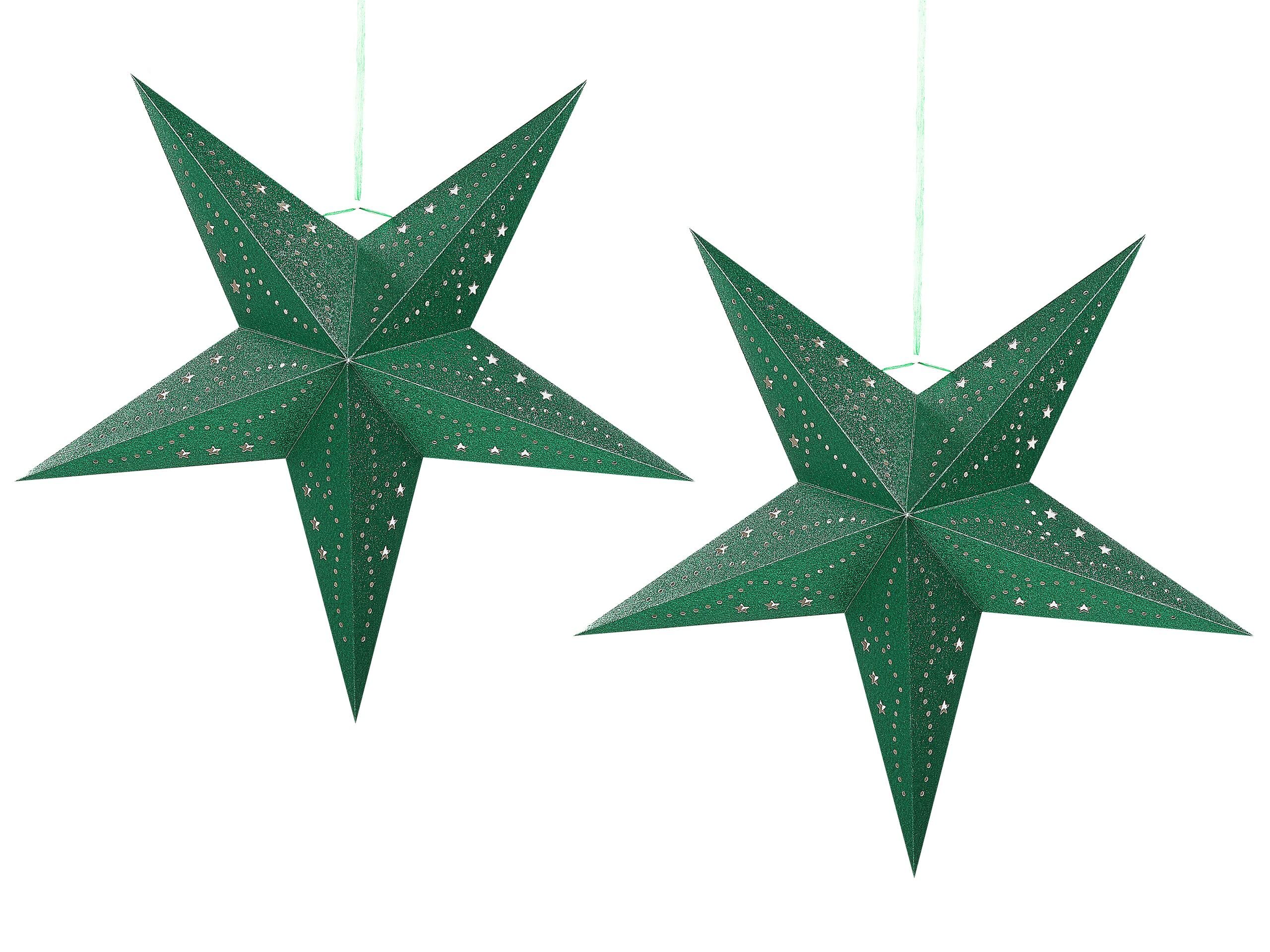Lot de 2 Étoiles LED en Papier Brillant pour Décoration de Noël 60 cm Vert Motti