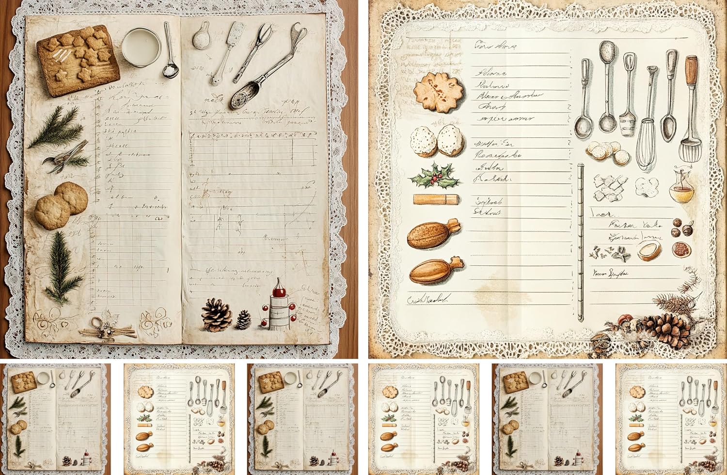 Recipe Cards Rice Paper for Decoupage, 8 x 11.5 inch (A4) - 4 Pages | 32 Pieces | 8 Unique Designs | Versatile Kitchen Designs for Art Projects & Crafting by CRAFT KREATIVELY