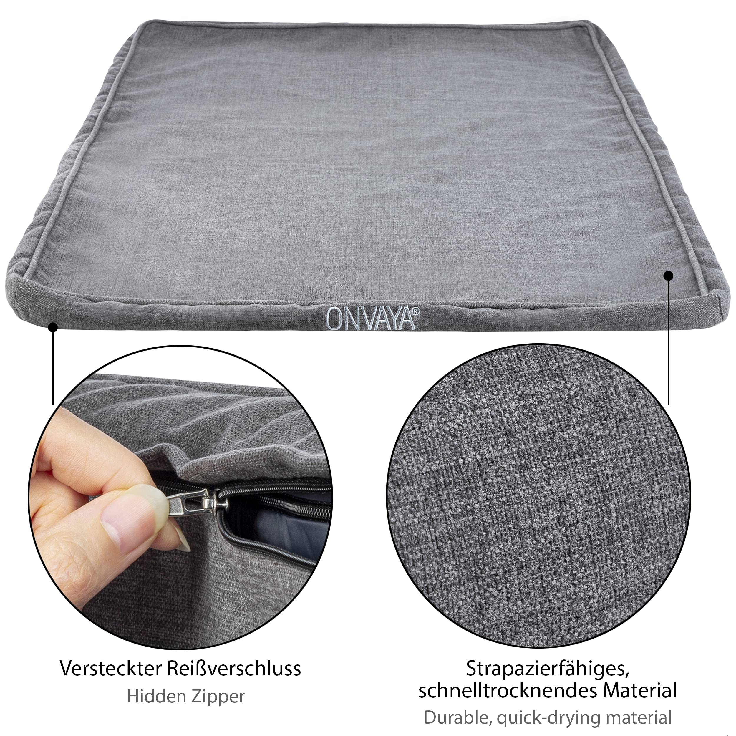 ONVAYA® Hundekissen Ersatzbezug | Hundebett Wechselbezug | hygienisch | Bezug auf 95 Grad waschbar | strapazierfähiges Material | Größe S | Grau