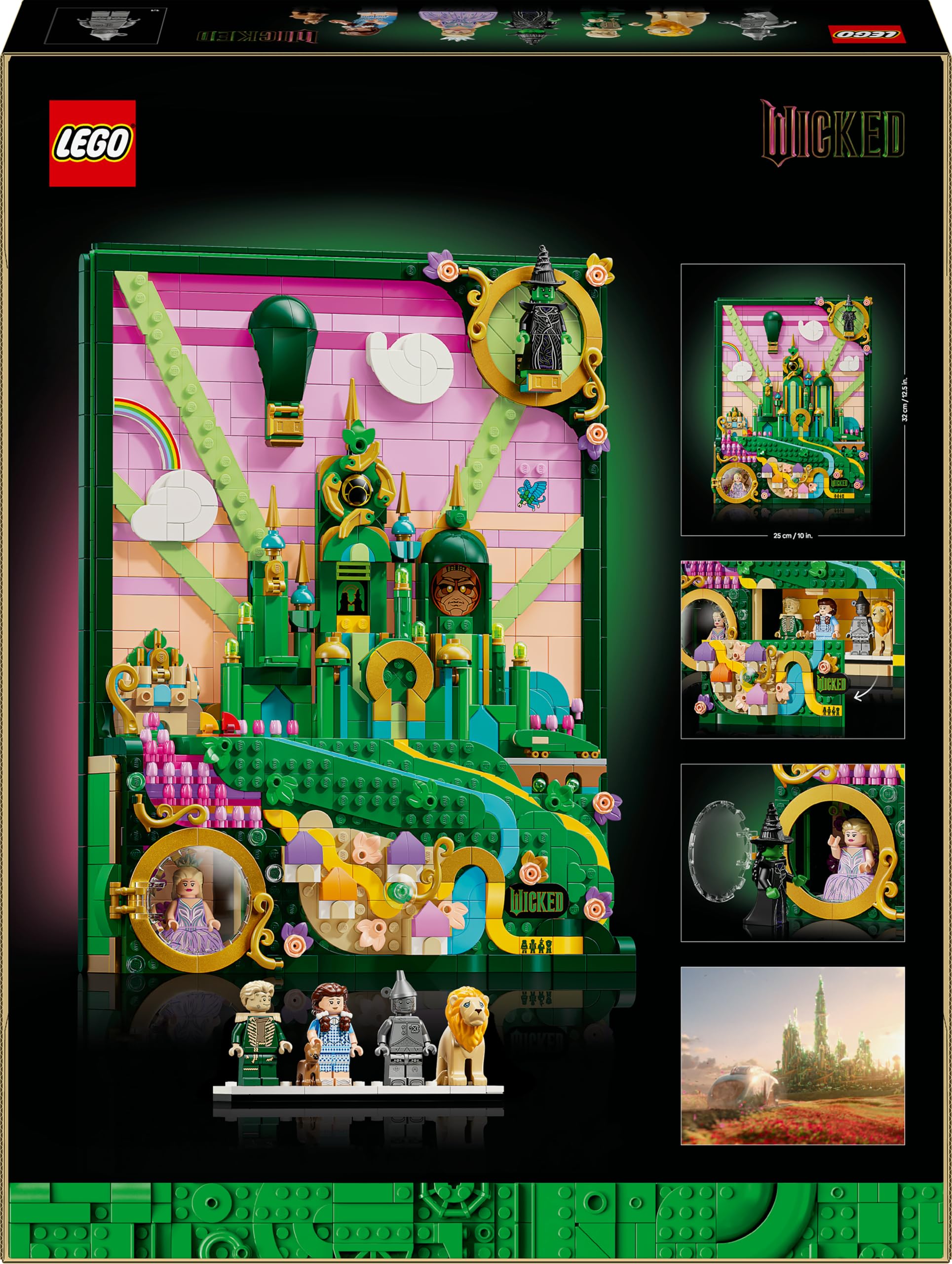LEGO Wicked Emerald City Wandkunst - 3D Modell für Erwachsene - Modellbau mit 6 Minifiguren inkl. Dorothy sowie Toto Hundefigur - DIY Deko fürs Wohnzimmer - Geschenk für Filmfans - 75685