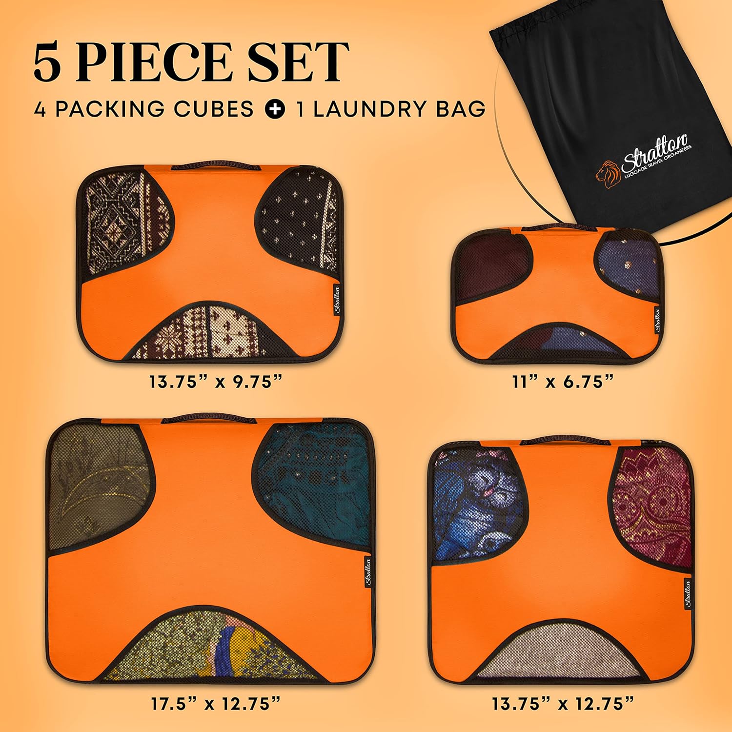 Stratton 5 Set Packing Cubes, Travel Luggage Organizers with Laundry Bag