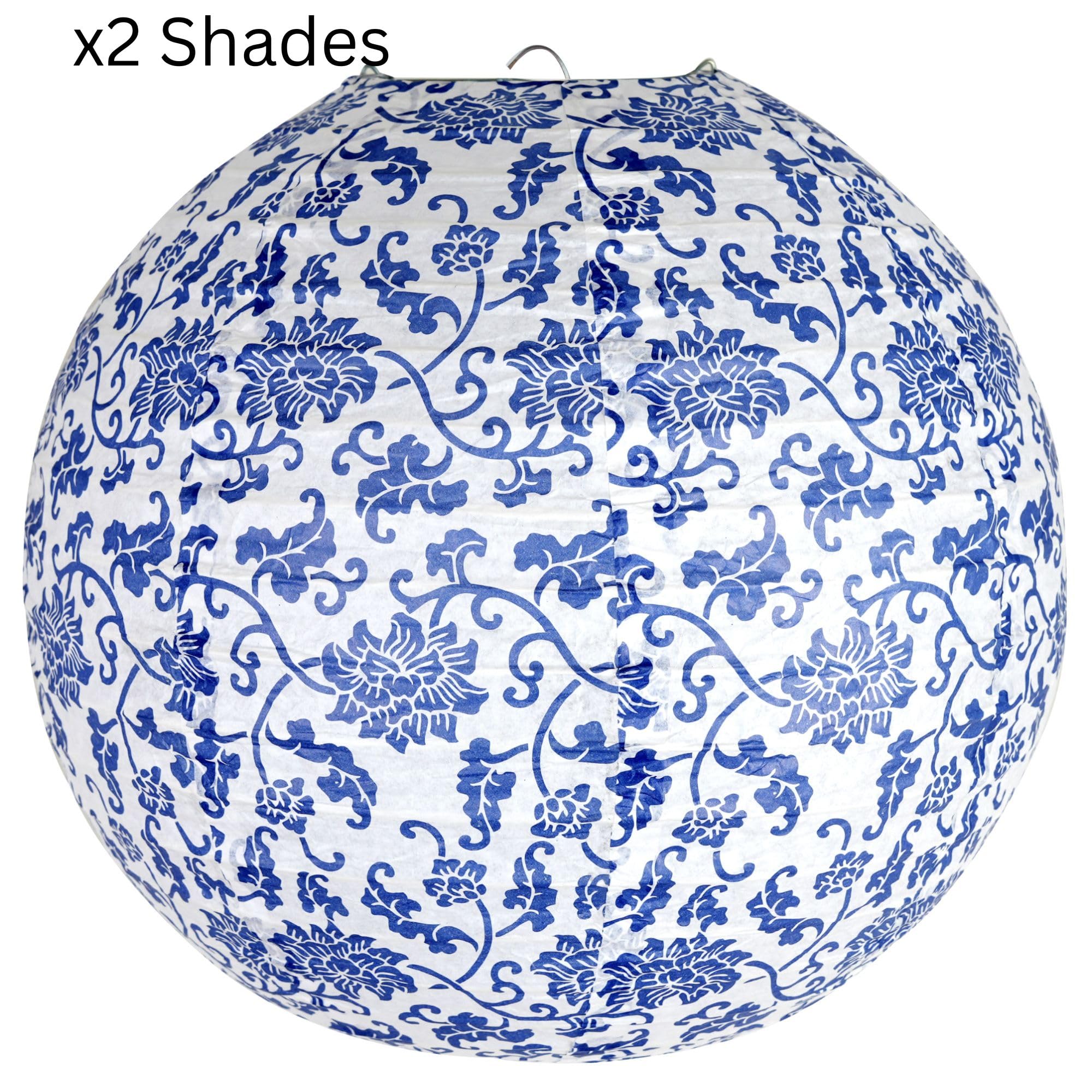 2pc Paper Lampshade Hanging Light Shade 30cm, Oriental Ribbed Japanese Ceiling Fixture with Cherry Blossom & Floral Patterns - Image 2