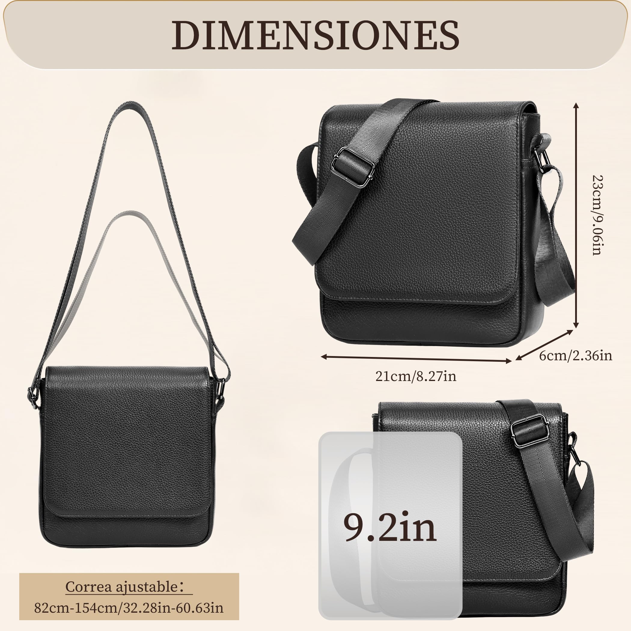 Eshow Bandoleras de Cuero Genuino con Bloqueo RFID para Hombre | Bolso Antirrobo para Trabajo Universidad Negocio Viajes y Desplazamientos Urbanos