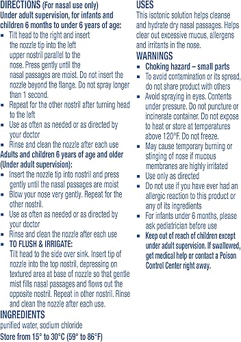 Miniatura 7 de Afrin Paquete doble de aerosol nasal salino, 100% libre de medicamentos, solución salina, spray nasal de cuidado diario para congestión diaria y