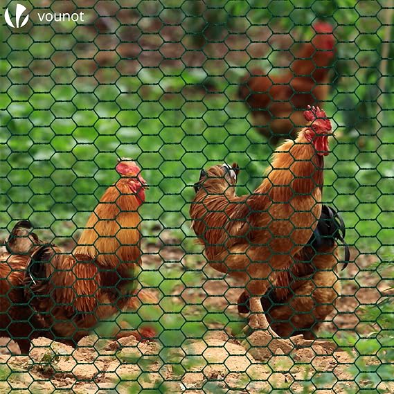 VOUNOT Chicken Wire Mesh Roll, PVC Coated Hexagonal Wire Mesh Fencing, Wire Poultry Netting, 1m x 50m, Hole Size: 25mm, Green