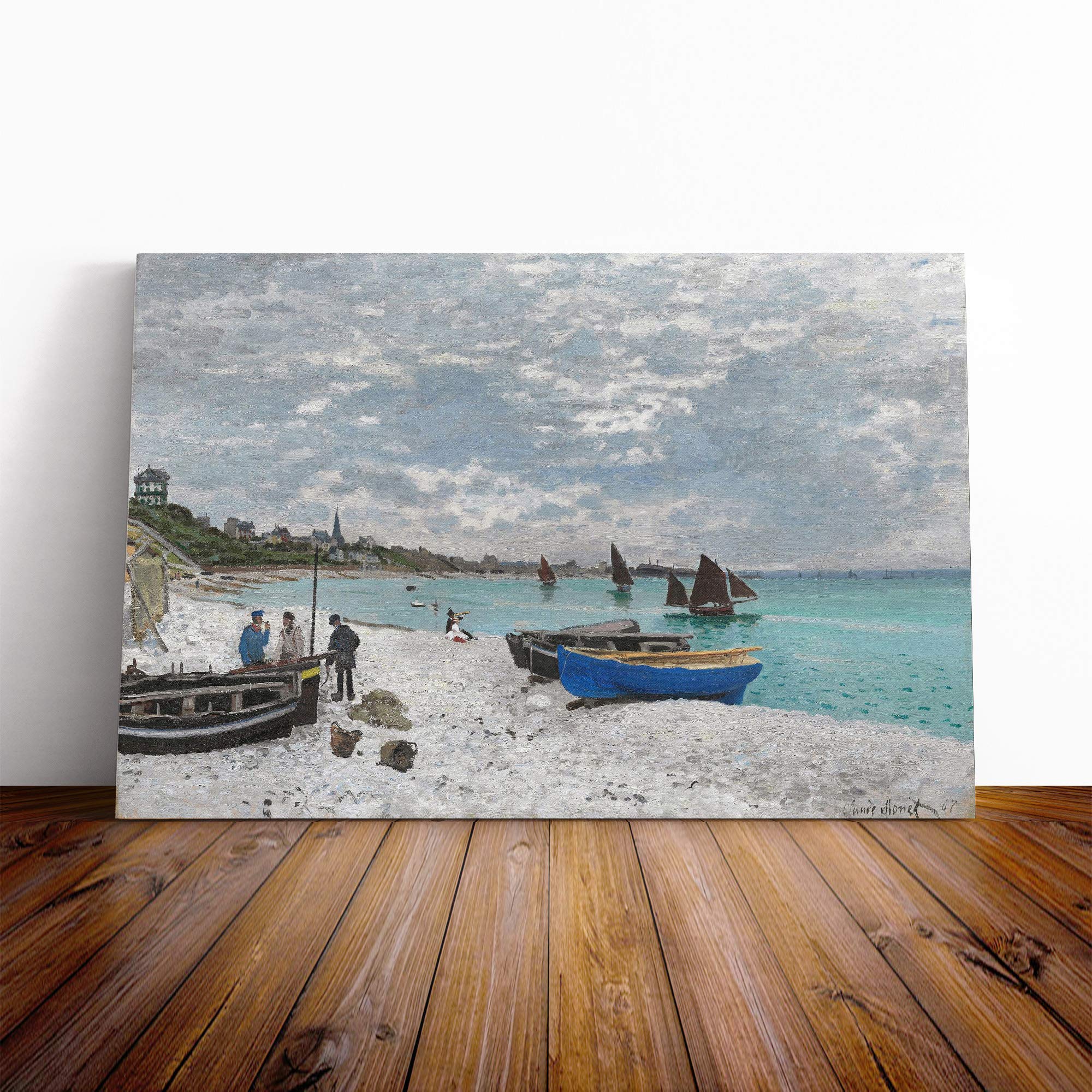 Claude Monet The Beach at Sainte-Adresse (1) Canvas Print | Gallery Wrapped 30mm Frame Wall Art | 30x20 inches | Ready to Hang | Modern Seascape Picture | Living Room Bedroom Lounge Office