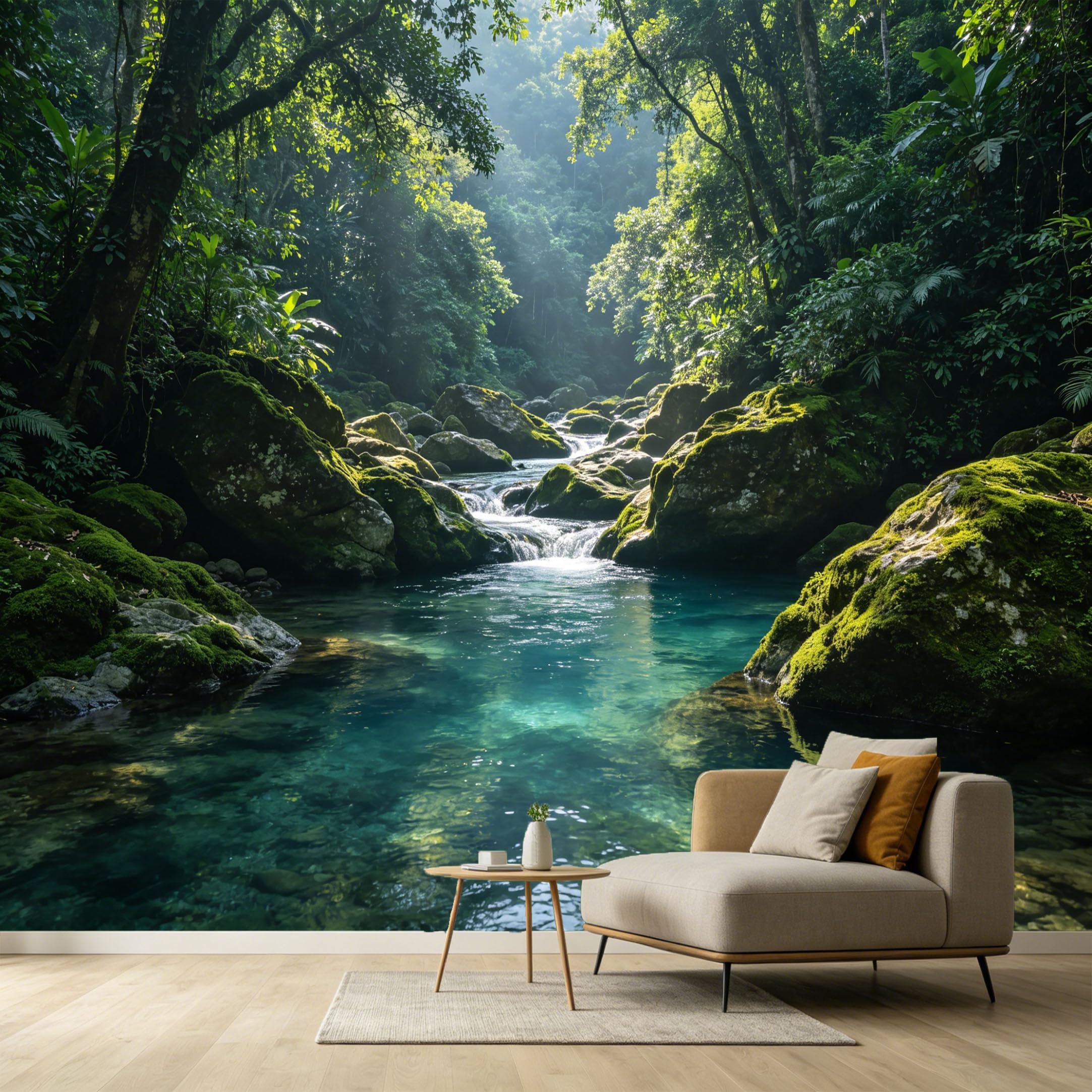 Custom Size Wall Murals Forest Stream Landscape Tropical Trees Mossy Rocks SelfAdhesive Wall Fabric Removable Large Wallpaper for Photo Living Room Interior Decor