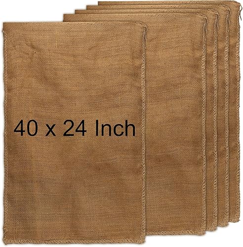 HEIHAK Paquete de 5 bolsas de arpillera grandes de 40 x 24 pulgadas, bolsas de carreras de sacos de patata, saco de arpillera para jardinería,