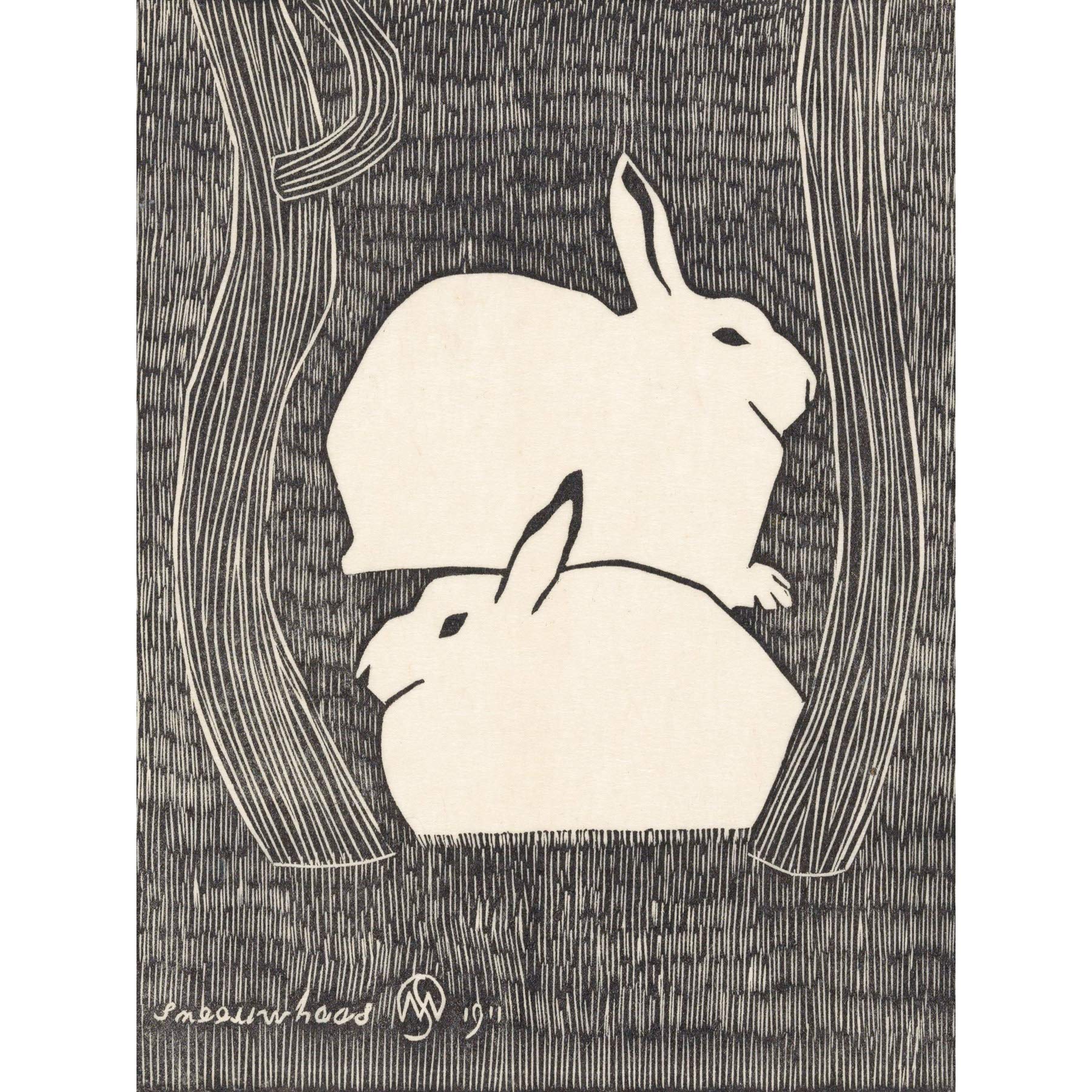 Artery8 Samuel Jessurun De Mesquita Two Snow Hare Premium Wall Art Canvas Print 18X24 Inch