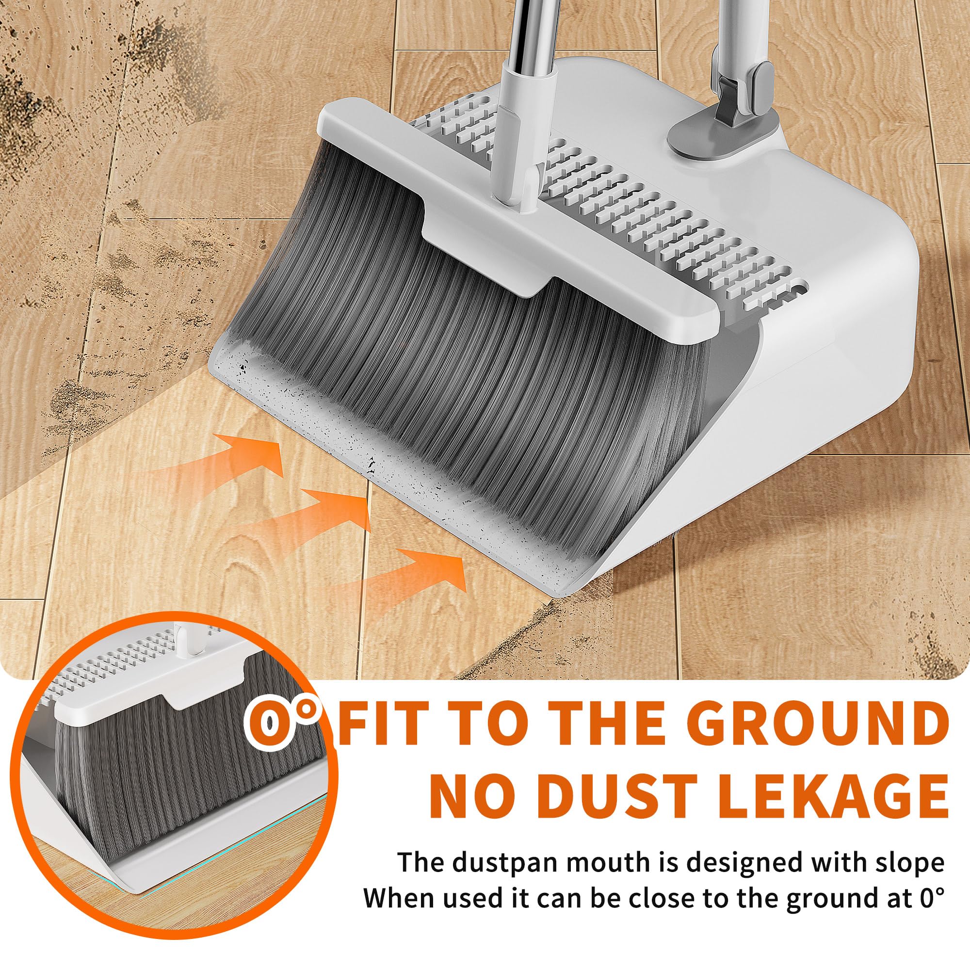 Household Broom with Dustpan, Magic Silicone Broom, Magic Broom with Extra-Long Adjustable Aluminum Handle for Floor, Glass, and Tile (White and Grey Broom with Dustpan)