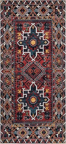 Ottomanson Alfombra de algodón lavable sin arrugas, diseño oriental, de 3 x 6 pulgadas, para sala de estar, 2 pies 7 pulgadas x 6 pies, color rojo