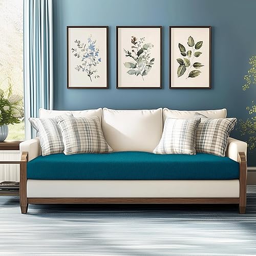 Miniatura 2 de CHUN YI - Funda elástica de cojín para sofá biplaza, funda de asiento de sofá con tela jacquard de elastano (mediana, color verde azulado)