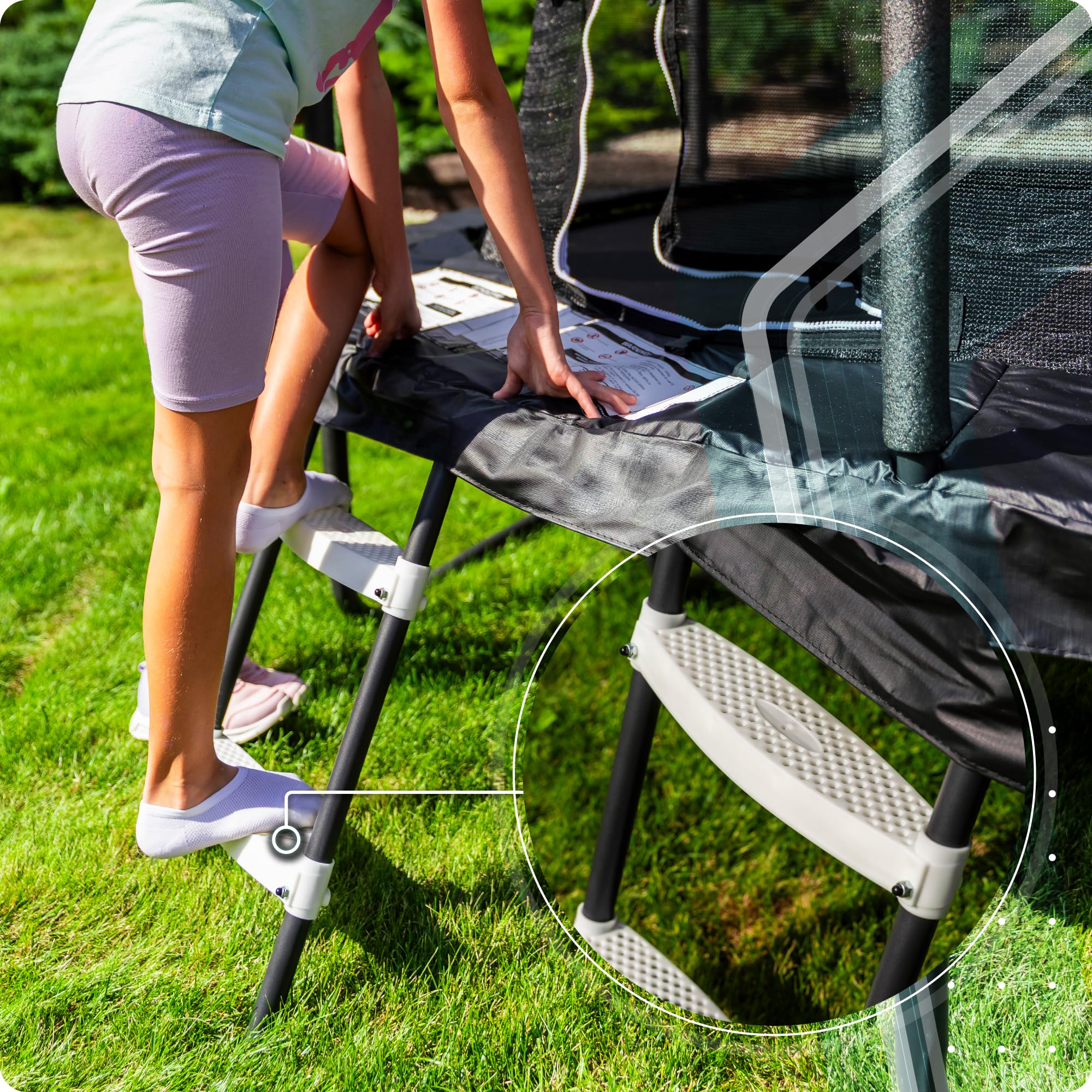 THUNDER Trampolino da Giardino Outdoor con Rete di Sicurezza & Scala – Stabile & Resistente alle Intemperie per Giardino e Tempo Libero