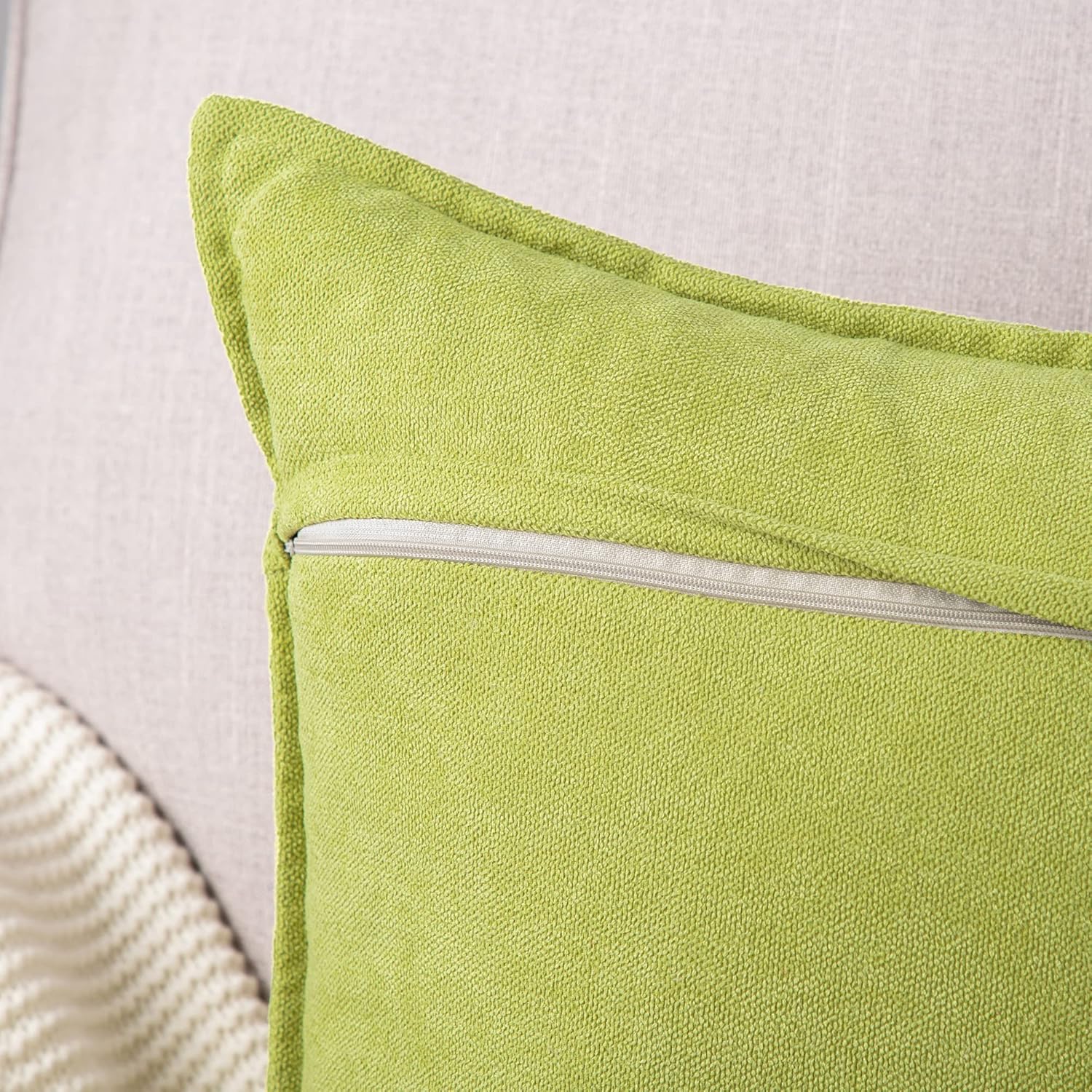 MADIZZ Set of 2 Rustic Farmhouse Chenille Throw Pillow Covers 22x22 Inch Green Soft Decorative Cushion Cover for Sofa Bedroom Neutral Couch Throw Pillows for Bed Pillowcases Home Decor