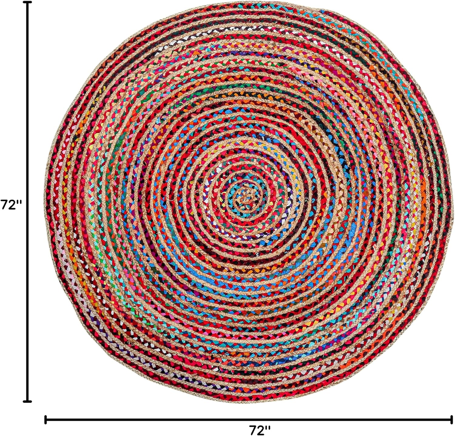 6' Round Handwoven Jute Chindi Area Rug - Colorful Boho Rugs image 3