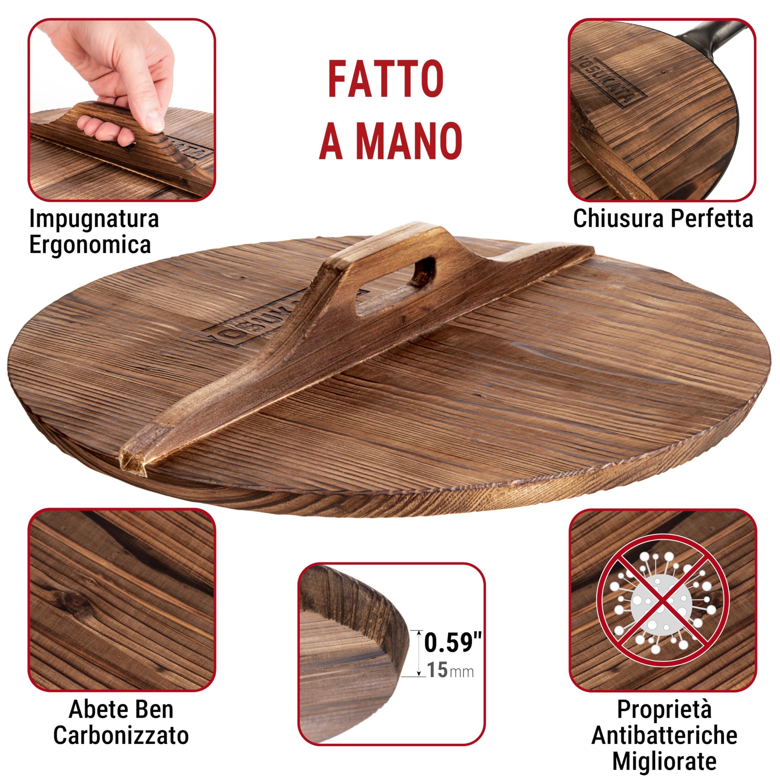 YOSUKATA Coperchio In Legno Per Wok 36 Cm – Coperchio Universale In Legno Naturale Senza Condensa Con Manico Ergonomico Per Padella – Accessorio Tradizionale Per Padelle Wok Di Alta Qualità