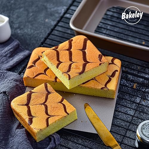 Miniatura 6 de Sartén para asar con estante, antiadherente, rectangular, para horno, barbacoa, para hornear en el horno, 13.78 x 9.84 x 2.36 pulgadas (oro champán)