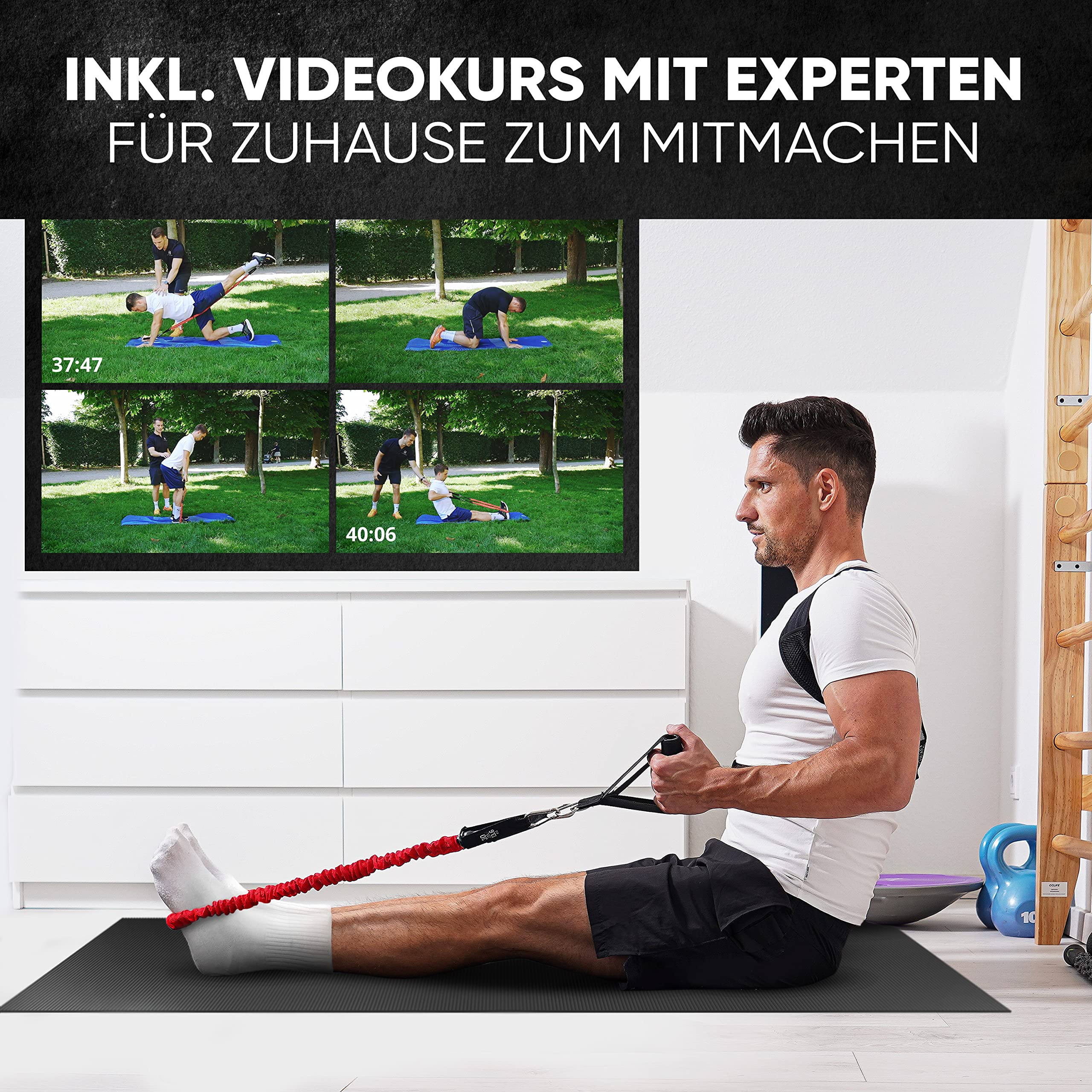 Haltungskorrektur für Männer und Frauen - 3 in 1 -Rückenbegradiger und Rückenstütze für eine perfekte Haltung und Schulterschmerzen -Verstellbarer Schultergurt mit Fitnessband und Premium Videokurs(M)