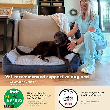 Bedsure SupportMaxTM Orthopedic Dog Bed Medium Size Dog - Extra Thick Supportive Medium Dogs Beds with Waterproof Washable Cover, Comfort Pet Bed Sofa with Soft Sherpa and Nonskid Bottom, Brown, 35