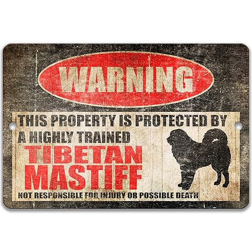Tibetan Mastiff Protected Property Sign, Funny Trespassing Sign, Beware of Dog Warning Yard Sign