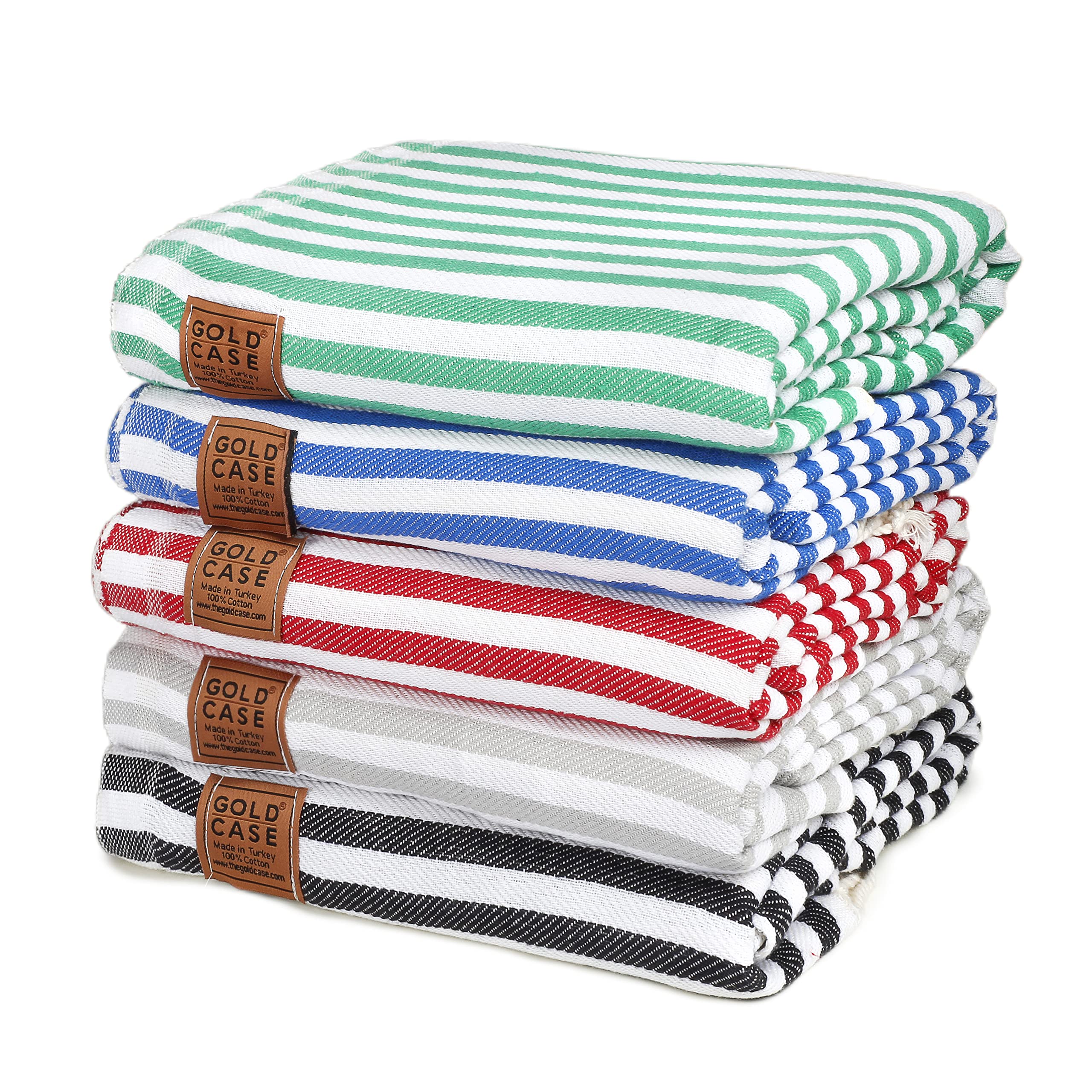 Gold CASE Turkish Beach Towel Set of 5 – 100% Cotton Turkish Beach Towels Bulk 71 x 40'' – MYRA Oversized, Quick Dry & Sand Free Beach Towel – Lightweight Towels Set in Multi Color