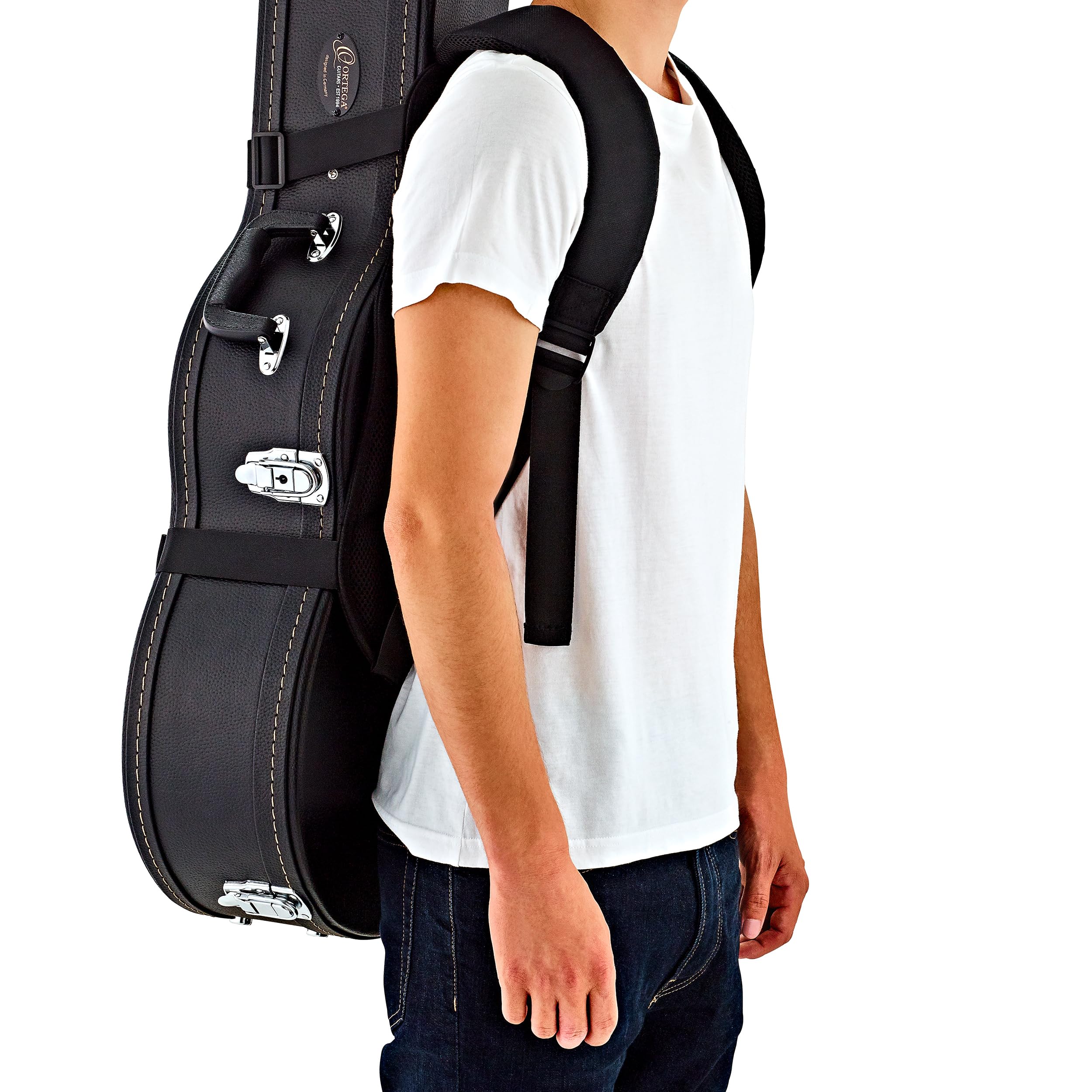 Ortega Guitars Harnais dorsal rembourré – Deluxe – convient aux étuis rigides avec forme – Noir (OBPS-DLX)