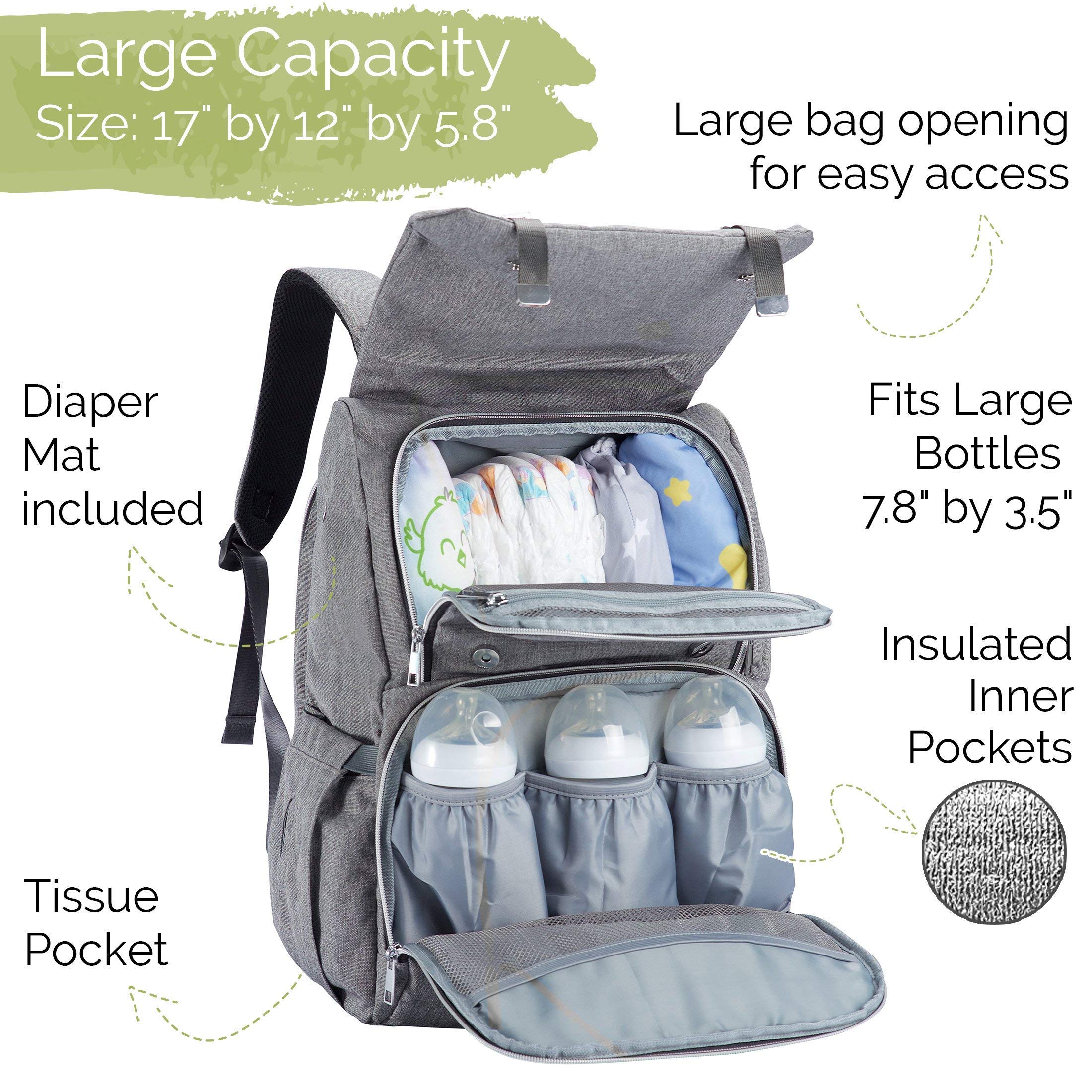 KeaBabies Zaino per pannolini per mamma e papà - Borse per bambini grandi da viaggio - Borsa per pannolini impermeabile premaman multifunzionale (Classic Gray)
