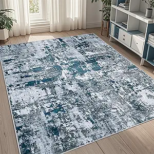 5x7 Area Rugs for Living Room Rug Washable: Abstract Rug for Dining Room Bedroom Carpet Non Slip 5 by 7 Indoor Modern Nursery Home Office Navy Grey