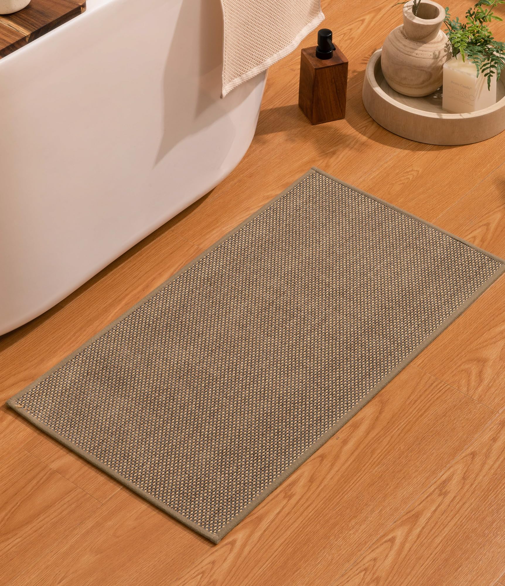 YIHOUSE Bathroom Rugs Mat 17x32- Small Non Slip Bath Mat Quick Dry Absorbent, Thin Bathroom Rugs Fit Under Door, Neutral Easy Jute Grey 17"x32"