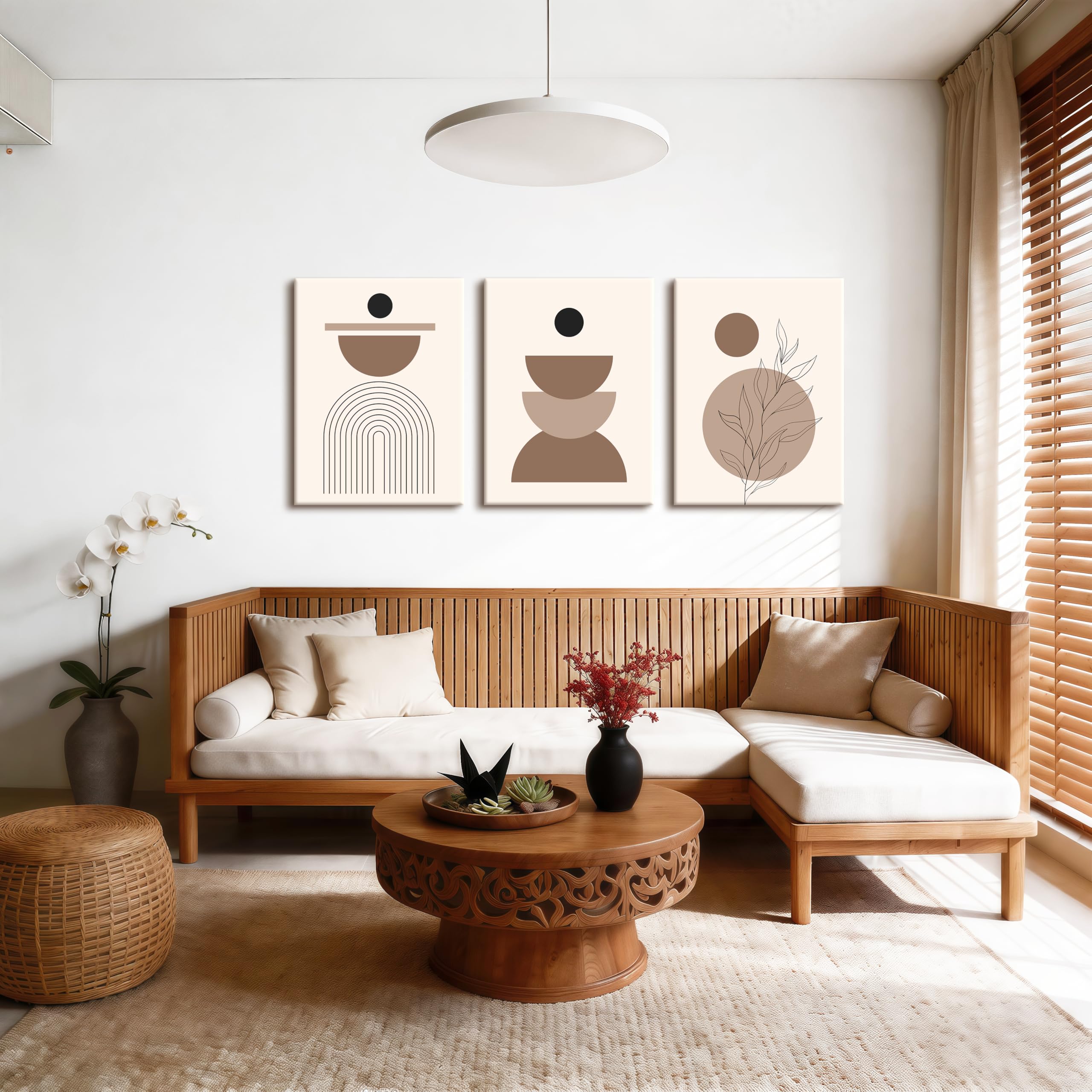 WENGTIAO 3 Pezzi Boho Astratto Geometrico Quadro su Tela Incorniciato