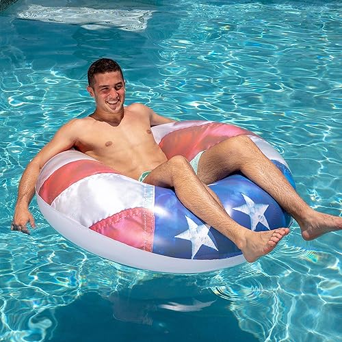 Miniatura 8 de Stars and Stripes American Flag Inflatable Outdoor Pool Rafts, Coolers, & Swim Rig Collection. Celebrate The USA.