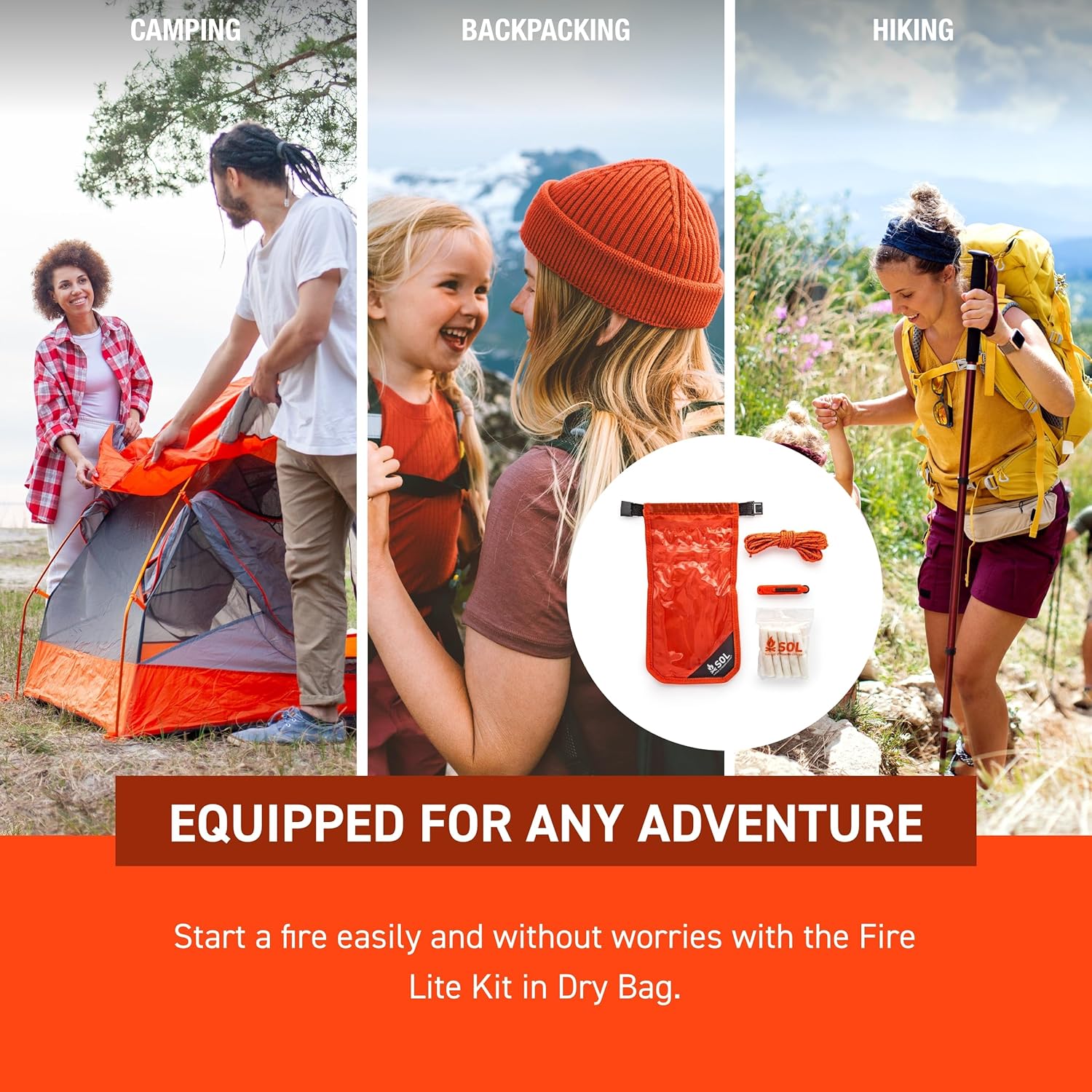 S.O.L. Survive Outdoors Longer Survival Fire Lite Kit & Dry Bag - (Pack of 2)